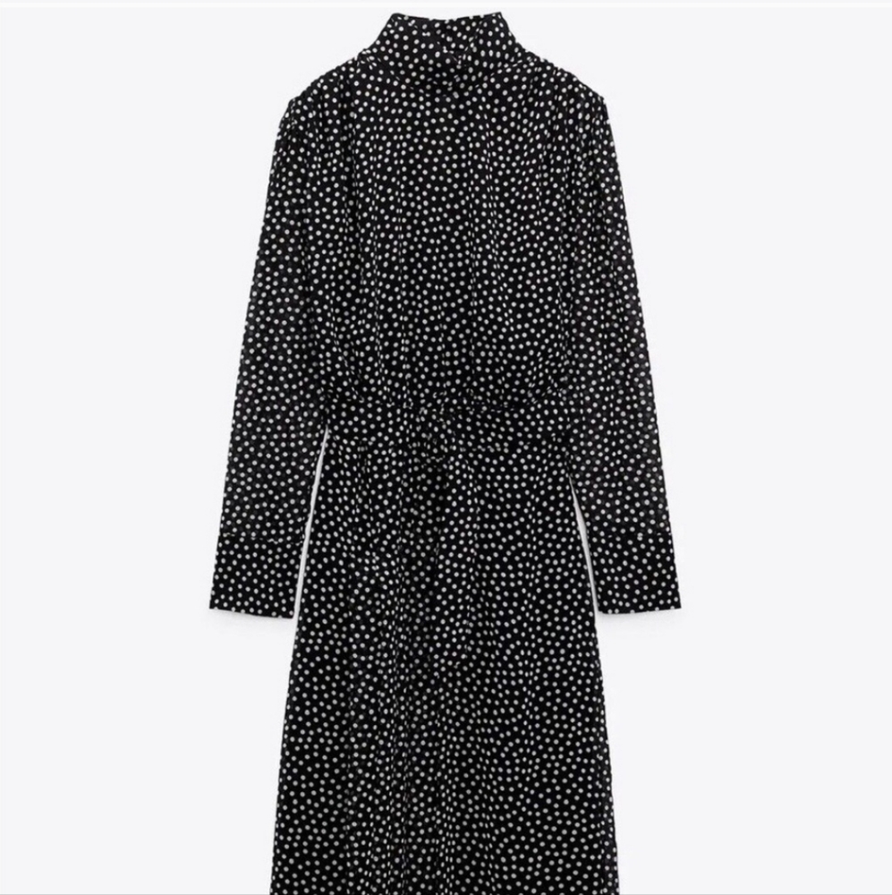 Zara Black and White Polka Dot Midi Dress - Picture 5 of 11